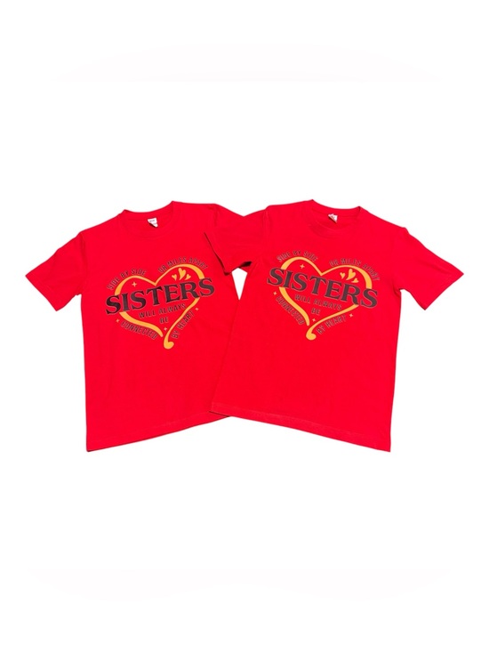 DIGIPRINT Apparel Tops - 2- Sisters Heart Graphic Tee - Bright Red